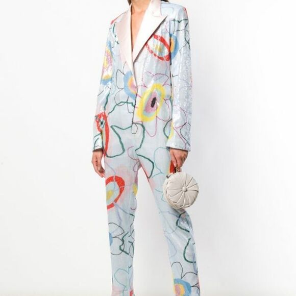 Mira Mikati Pants - Mira Mikati Jumpsuit Floral Sequin Whimsical Pants Trousers Sz‎ 36